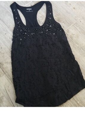 Express Black Lace & Beaded Racerback Tank